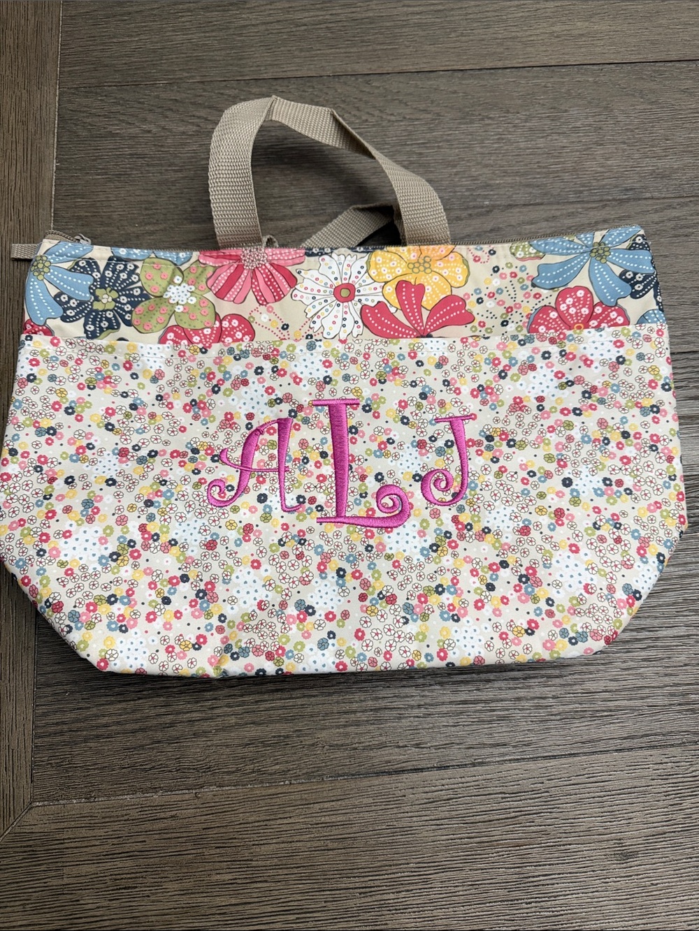 Thirty-one Personalized Floral Canvas lunch/Tote Bag - Pink Monogram